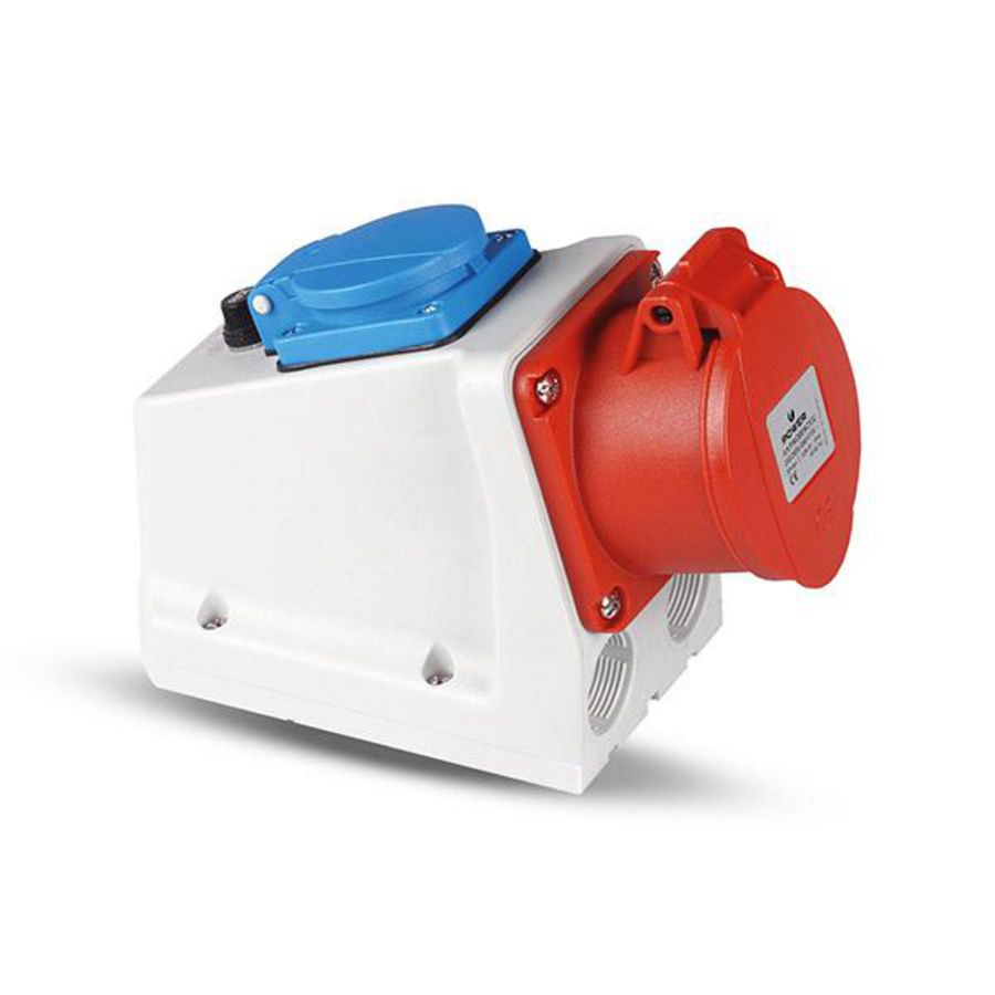 CEE opbouw wandcontactdoos combinatie 5P 32A IP44
