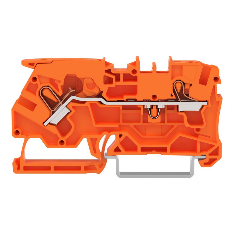 2-draads rijgklem met hendel en drukknop 4mm² oranje VVE=50