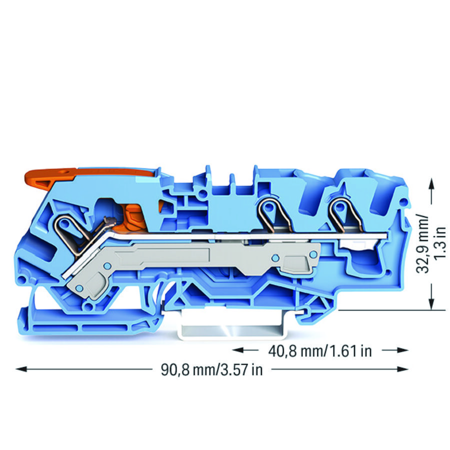 3-draads rijgklem met hendel en Push-in 6 mm² blauw VVE=25