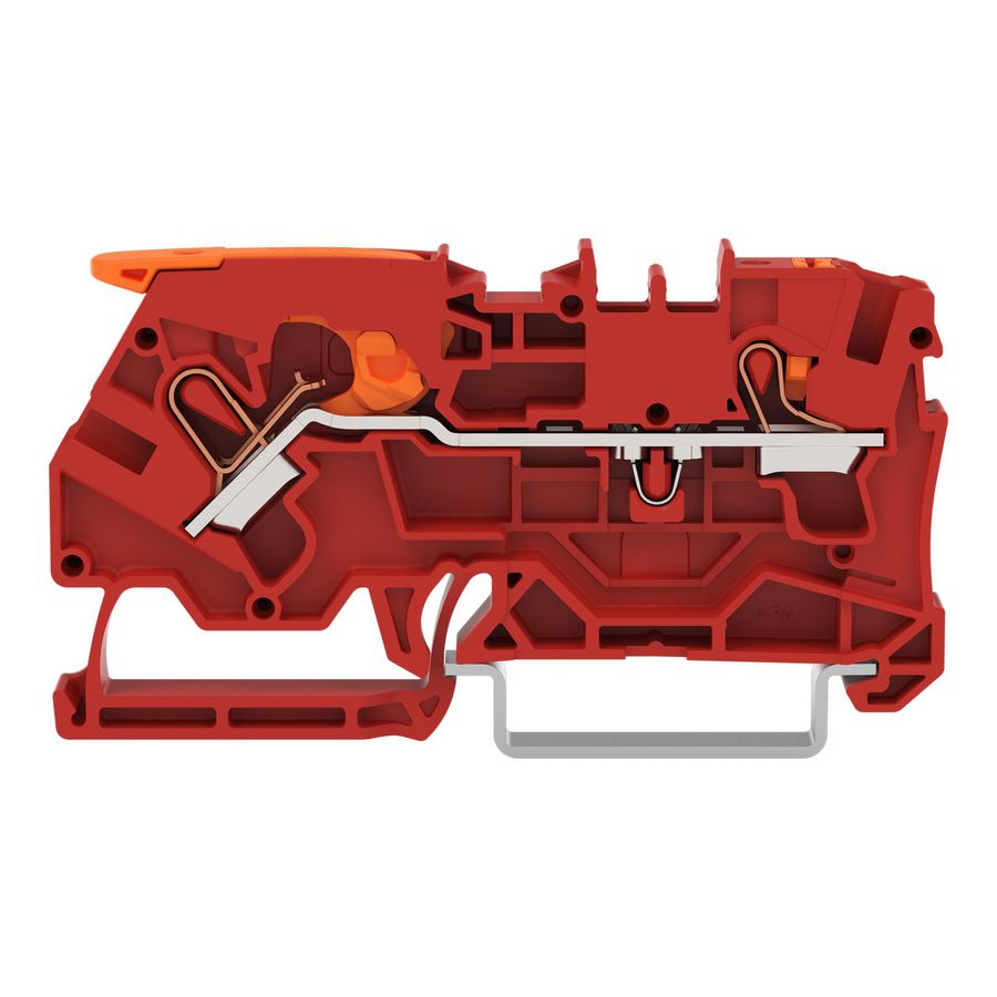2-draads rijgklem met hendel en drukknop 4mm² rood VVE=50