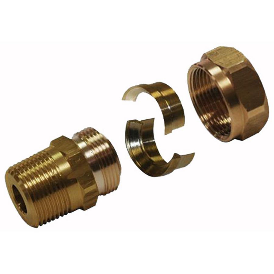 Overgangskoppeling DN12 gegolfde RVS buis x R 3/4" bui.dr.