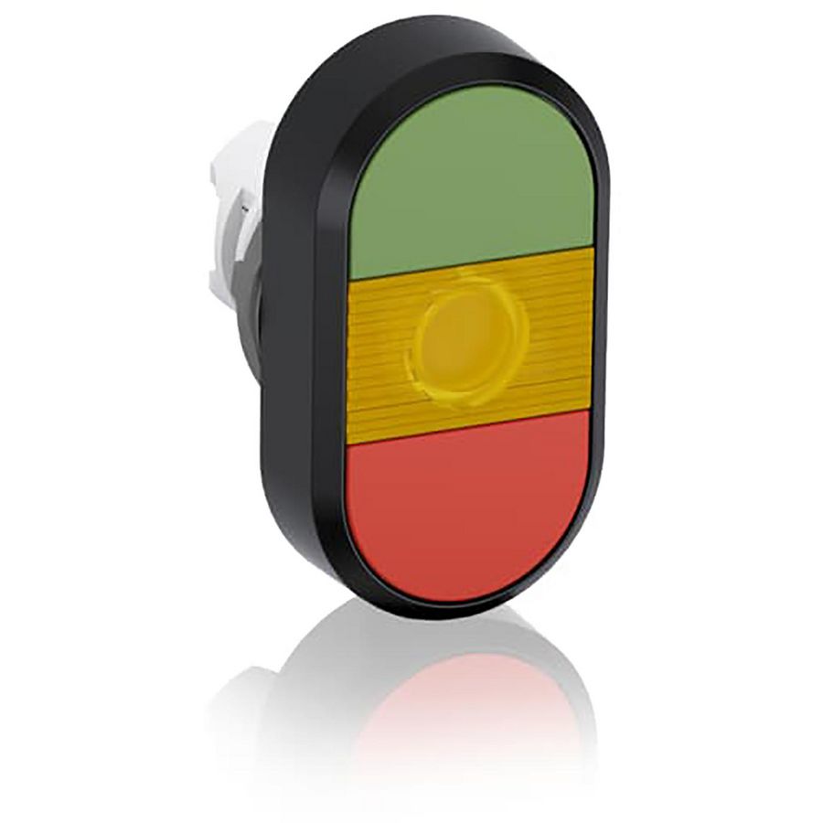 Verlichte dubbele drukknop groen/rood met gele lens
