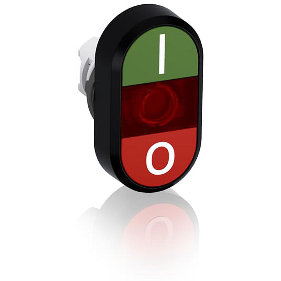 Verlichte dubbele drukknop groen/rood I/Otekst met rode lens