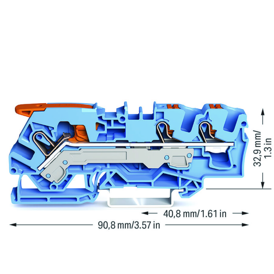 3-draads rijgklem met hendel en drukknop 6 mm² blauw VVE=25