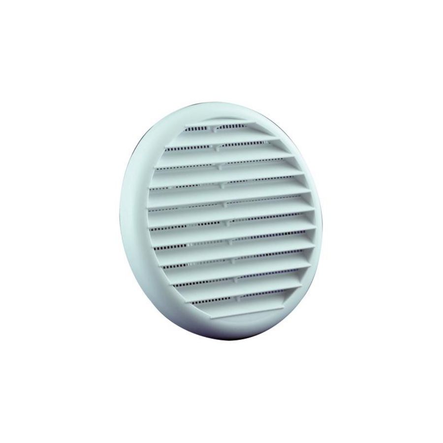 Kunststof schoepenrooster rond+gaas Ø125mm wit