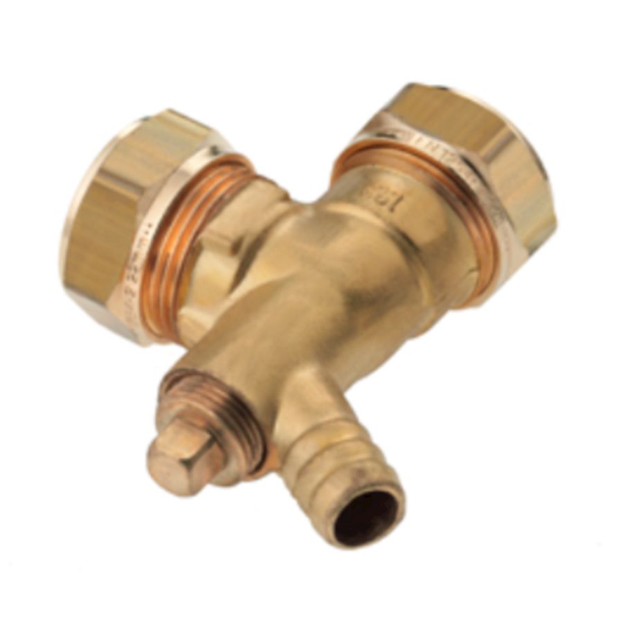 Kniekoppeling knel met aftap 22x22mm