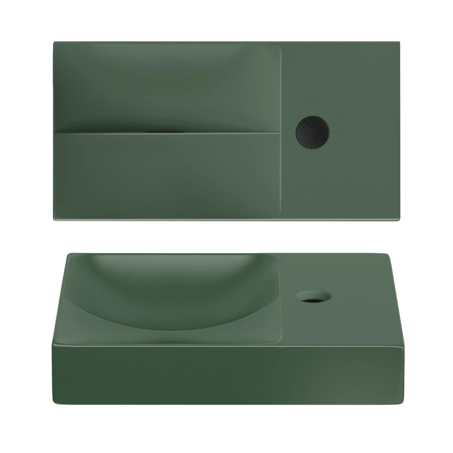 VALE fontein 380mm afleg rechts met kraangat geïntegreerde afvoer mat groen keramiek