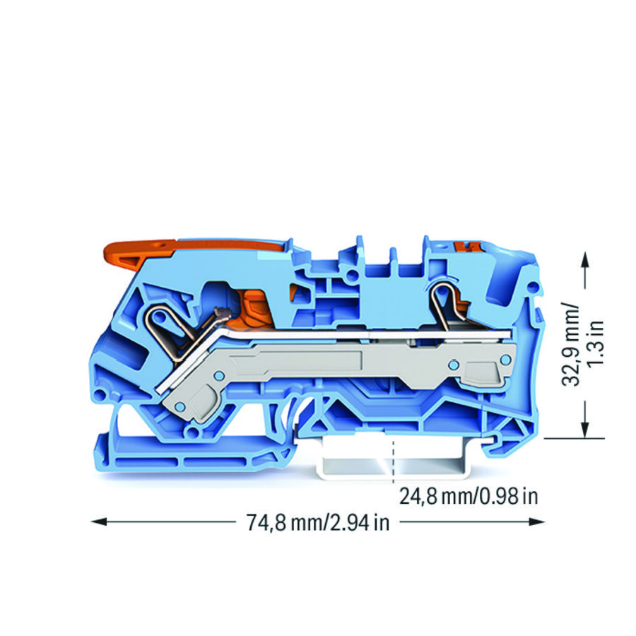 2-draads rijgklem met hendel en drukknop 6 mm² blauw VVE=25