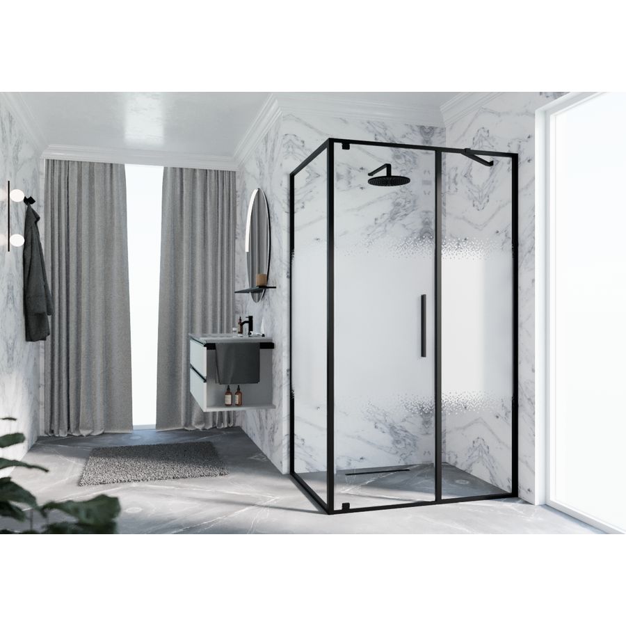 Zijwand RIGA F 1075-1090x2000mm Rose-1 motief profiel zwart