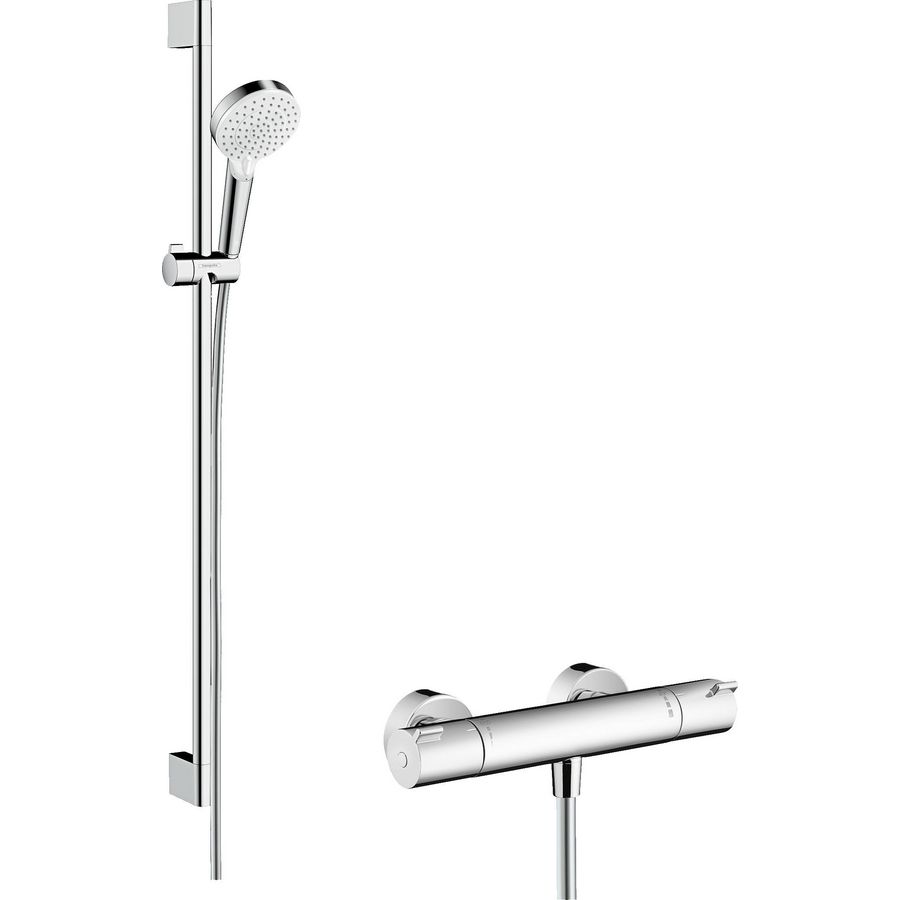 Doucheset / renovatieset Crometta Vario + Ecostat 1001CL 900mm wit/chroom incl. S-koppelingen