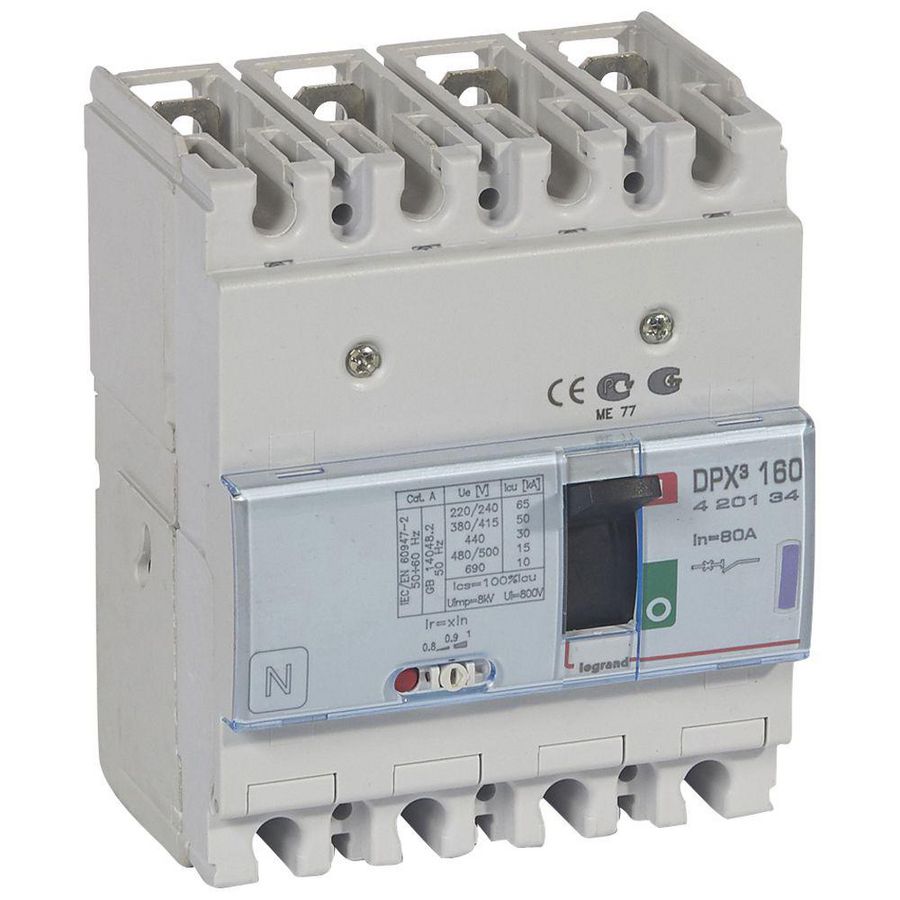 Vermogenschakelaar 160 Thermomagn. 80A 4-polig 50kA DPX3