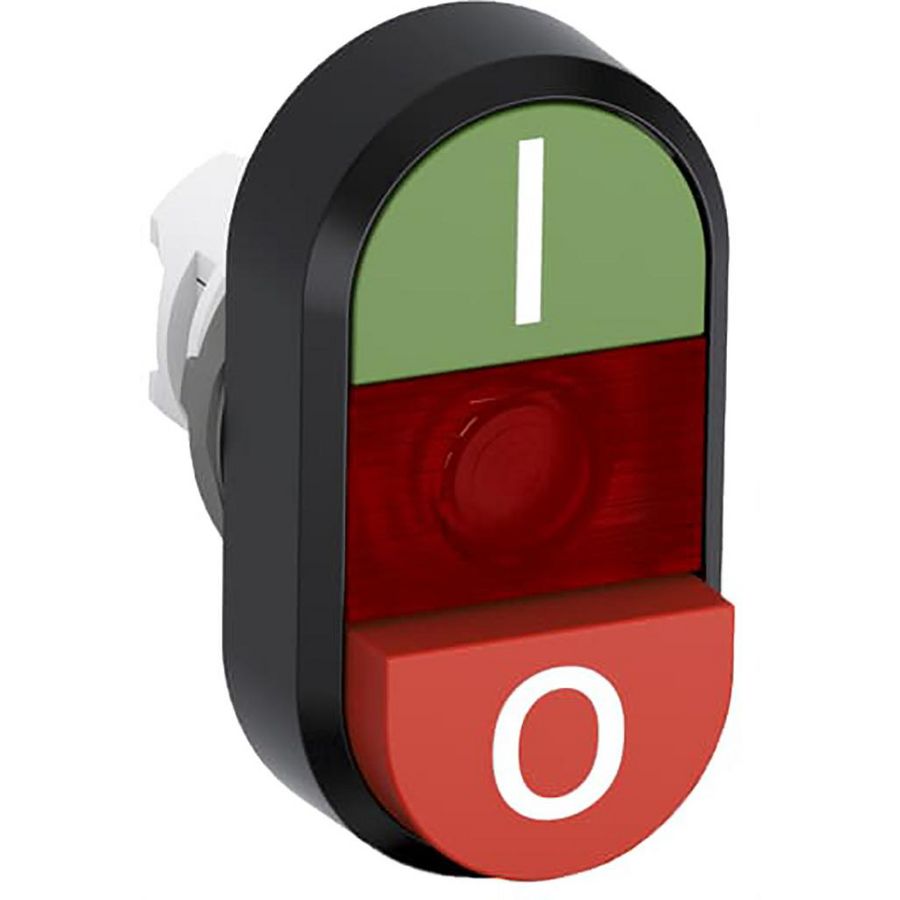 Verlichte dubbele verhoogde knop groen/rood I/Otekst rode l