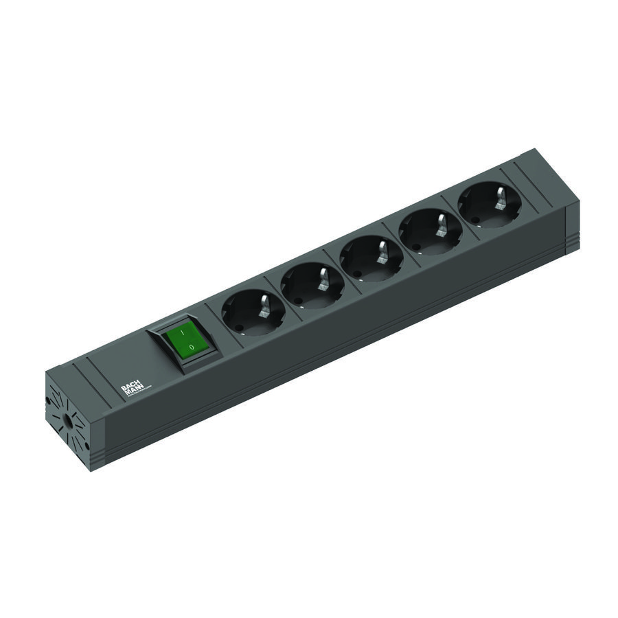 Connect Line 5x 230V RA 1x schakelaar 2mmet RA stekker zwart
