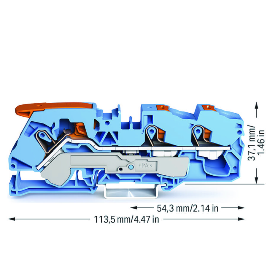3-draads rijgklem met hendel en drukknop 16 mm² blauw VVE=20
