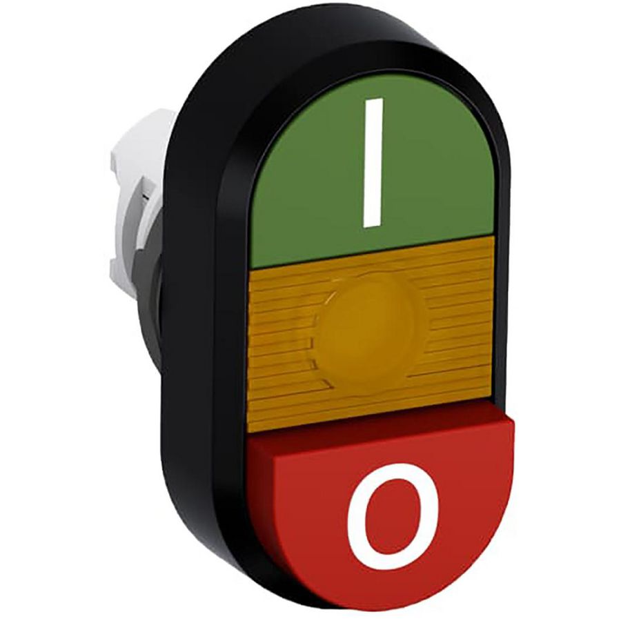 Verlichte dubbele verhoogde knop groen/rood I/Otekst gele l