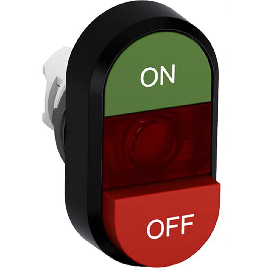 Verlichte dubbele knop groen/rood On/off tekst rode lens