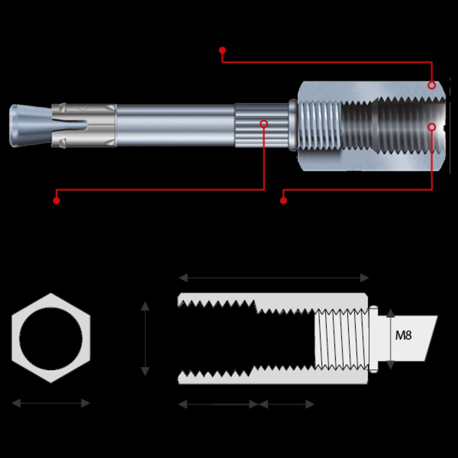 Inslag-ankerplug v montage draadeind M8/M10 E30-E90 VVE=100