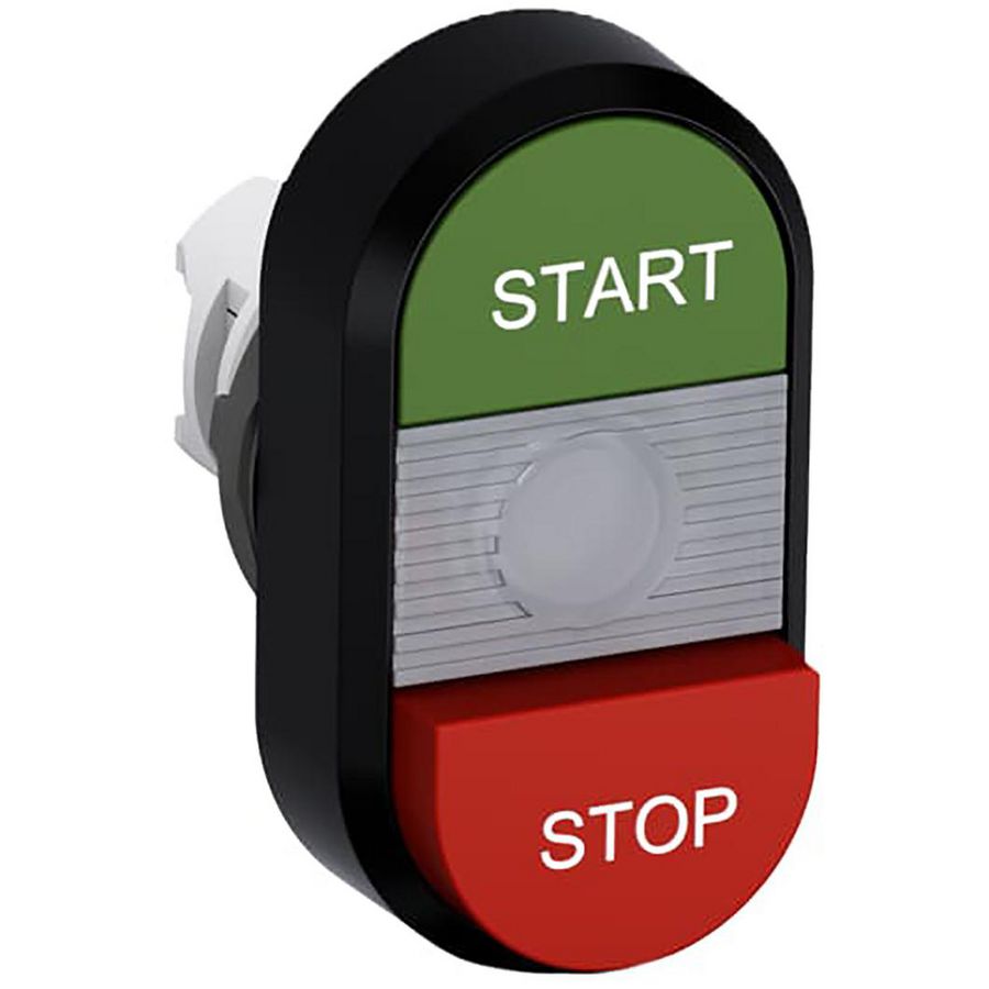 Verlichte dubbele verhoogde knop groen/rood start/stop tekst