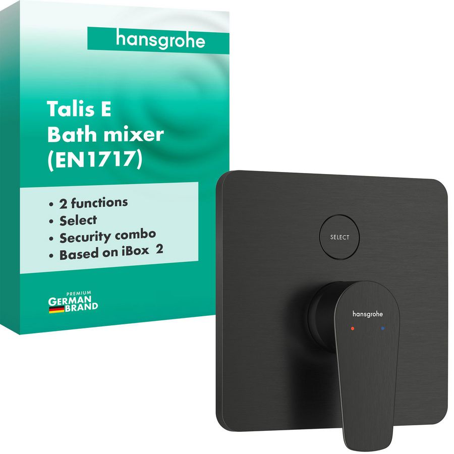Talis E 1-hendel afbouwdeel inbouwbadmengkraan voor 2 functies geïnt. zekerheidscombi EN1717 Brushed Black Chrome