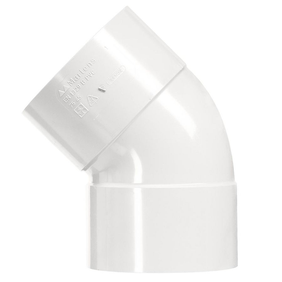 PVC bocht 45° wit 2xlijmmof 40mm