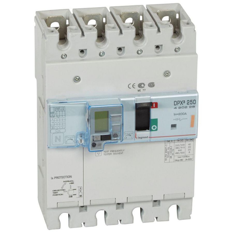 Vermogensschakelaar 250 Thermomagn. + RCD 200A 4P 25kA DPX3