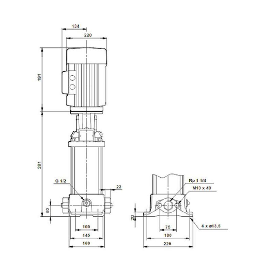Centrifugaalpomp CR5-3 A-A-A-E-HQQE 0.55 kW 3x400Y 50 Hz