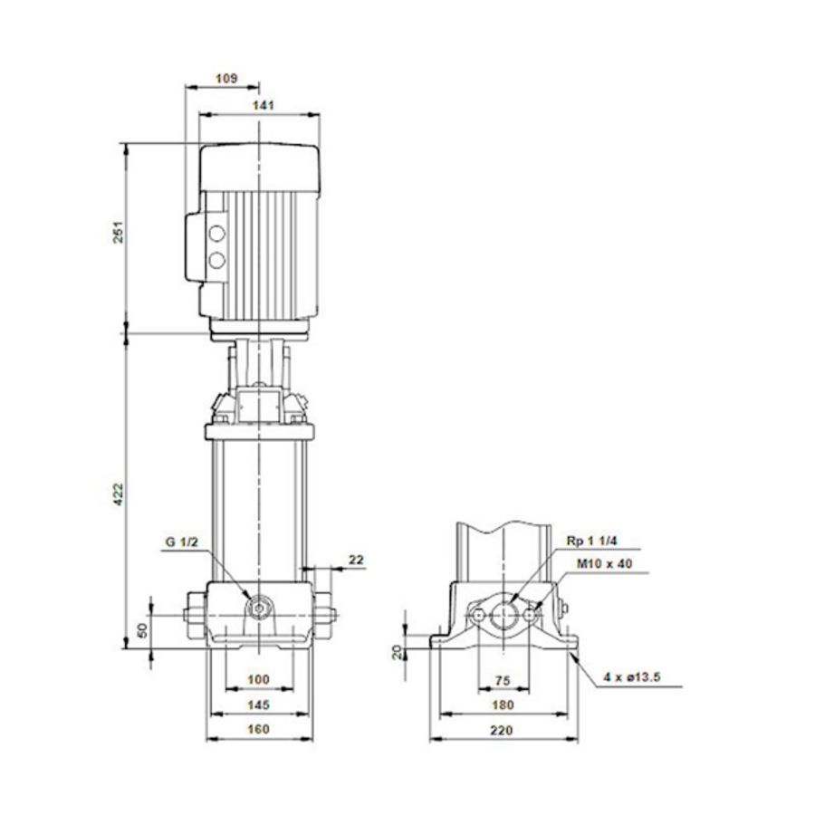 Centrifugaalpomp CR5-8 A-A-A-E-HQQE 1.1 kW 3x230/400Y 50 Hz
