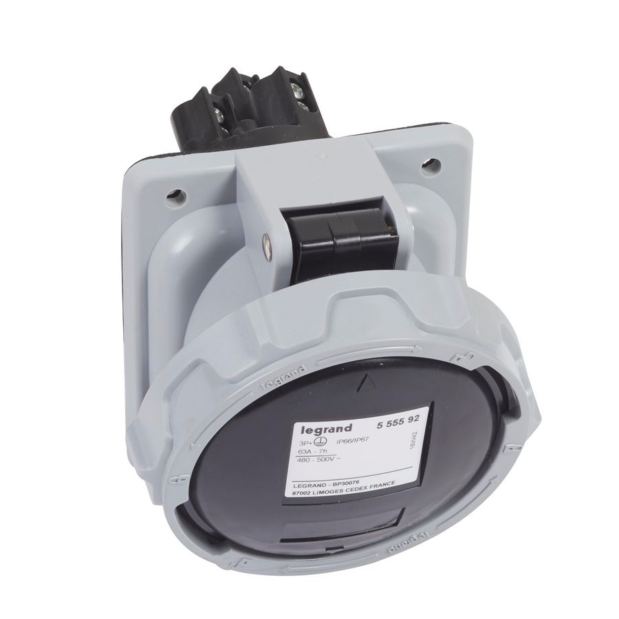 Inbouw Wandcontactdoos 500V 63A 3P+A IP67 kunstst. zwart P17
