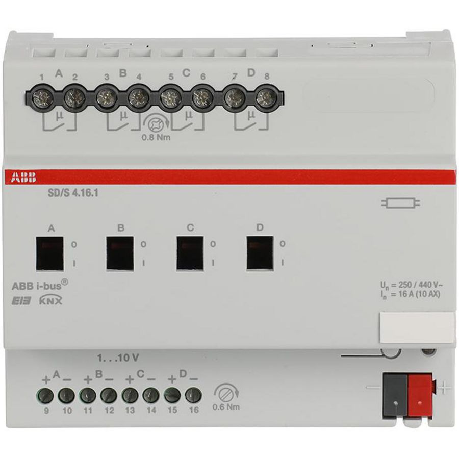 Schak/dim-aktor KNX 2-voudig 0-10V 4 x 16A AC1 DIN-rail (SD/S 4.16.1)
