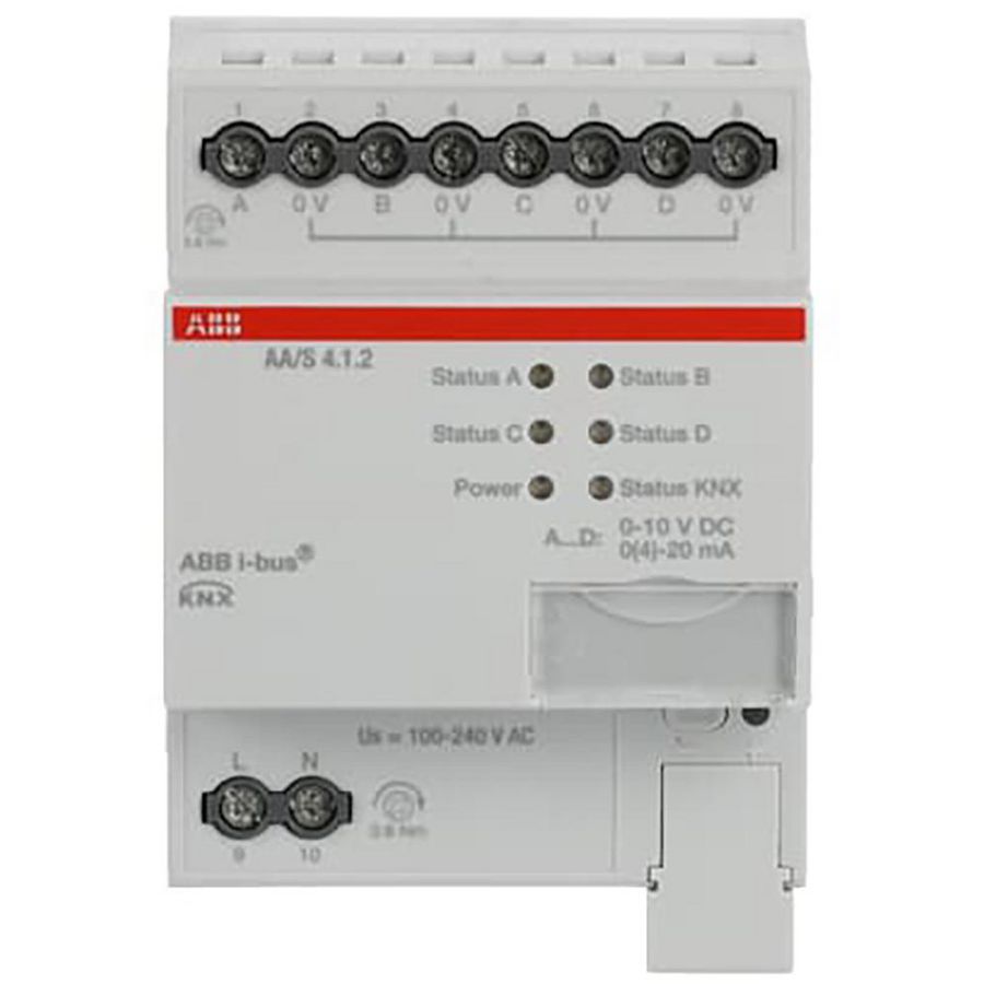 Analoge uitgang KNX 0-10V 0-20mA 4-voudig DIN-rail montage (AA/S 4.1.2)