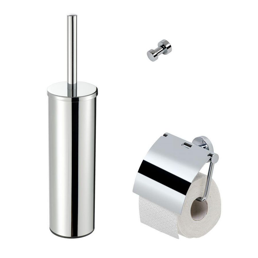 Closetaccessoireset (rolhouder/borstelgarnituur/haak) chroom +2e kop NEMOX