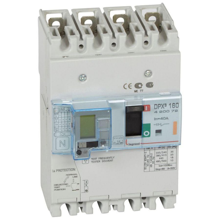 Vermogensschakelaar 160 Thermomagn.+RCD 40A 4P 25kA DPX3