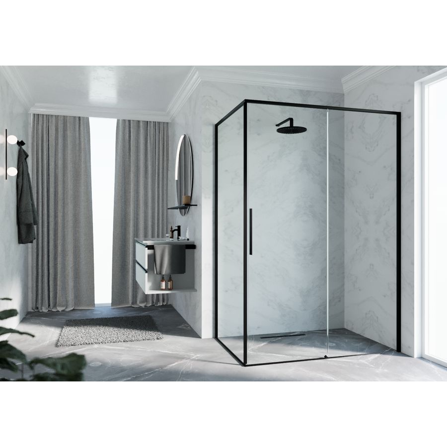 Zijwand RIGA F2P links 1075-1090x2000mm helder glas profiel zwart