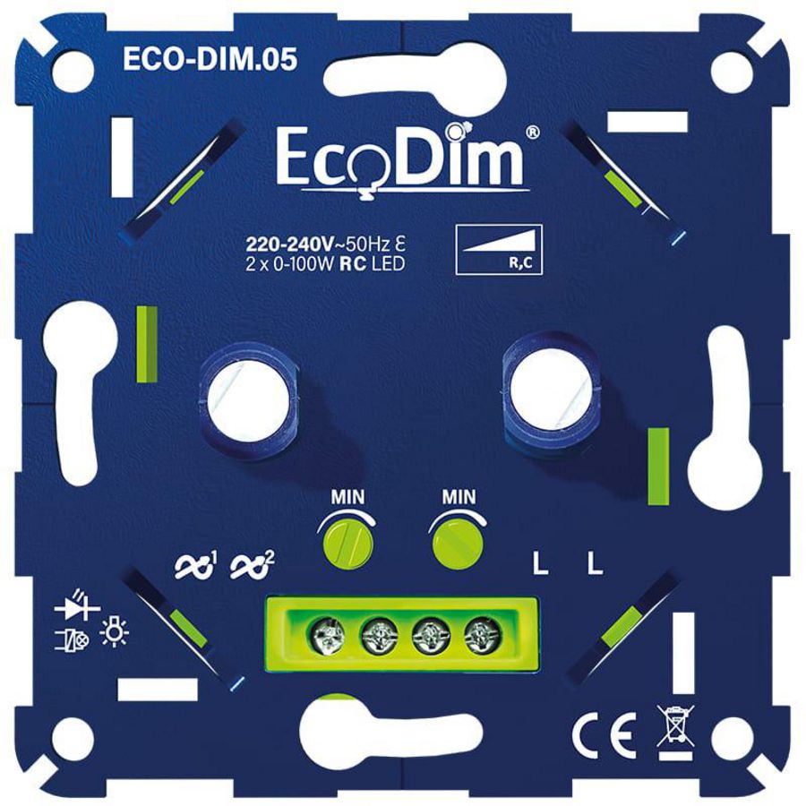 ECO-DIM.05 FASE AFSNIJDING DUO DIMMER 2x100W (RC)