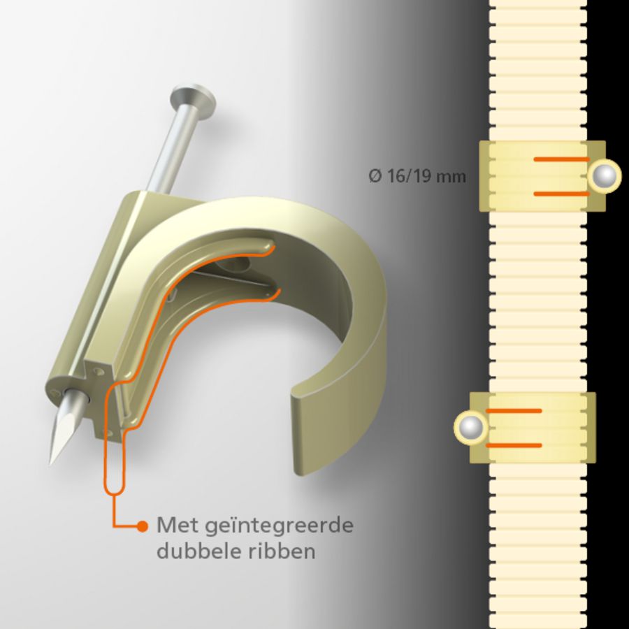 Spijkerclip halogeenvrij flexbuis 16-19/20mm creme VVE=100