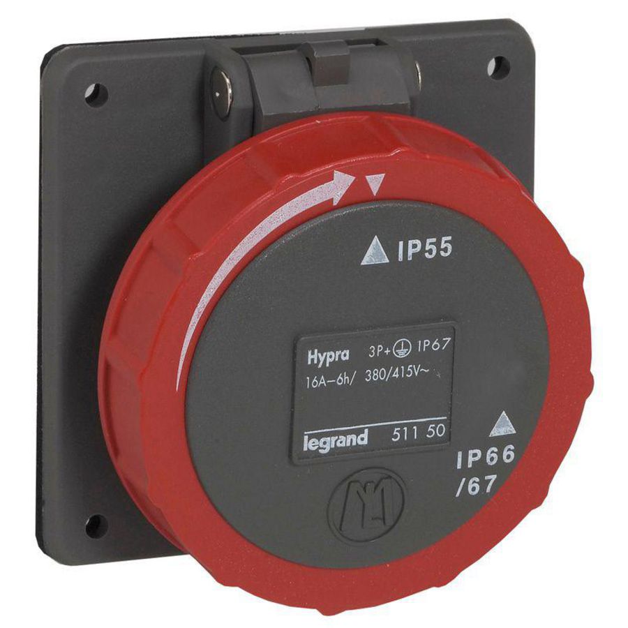 Inbouw contactdoos 400V 16A 5P IP67 kunstst. rood 051151 Hypra