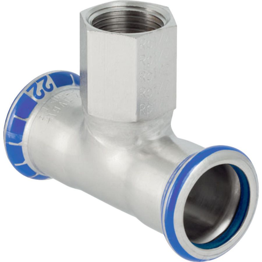 Mapress rvs 316 FKM blauw overgang T-stuk 28-Rp1"-28 VVE=5