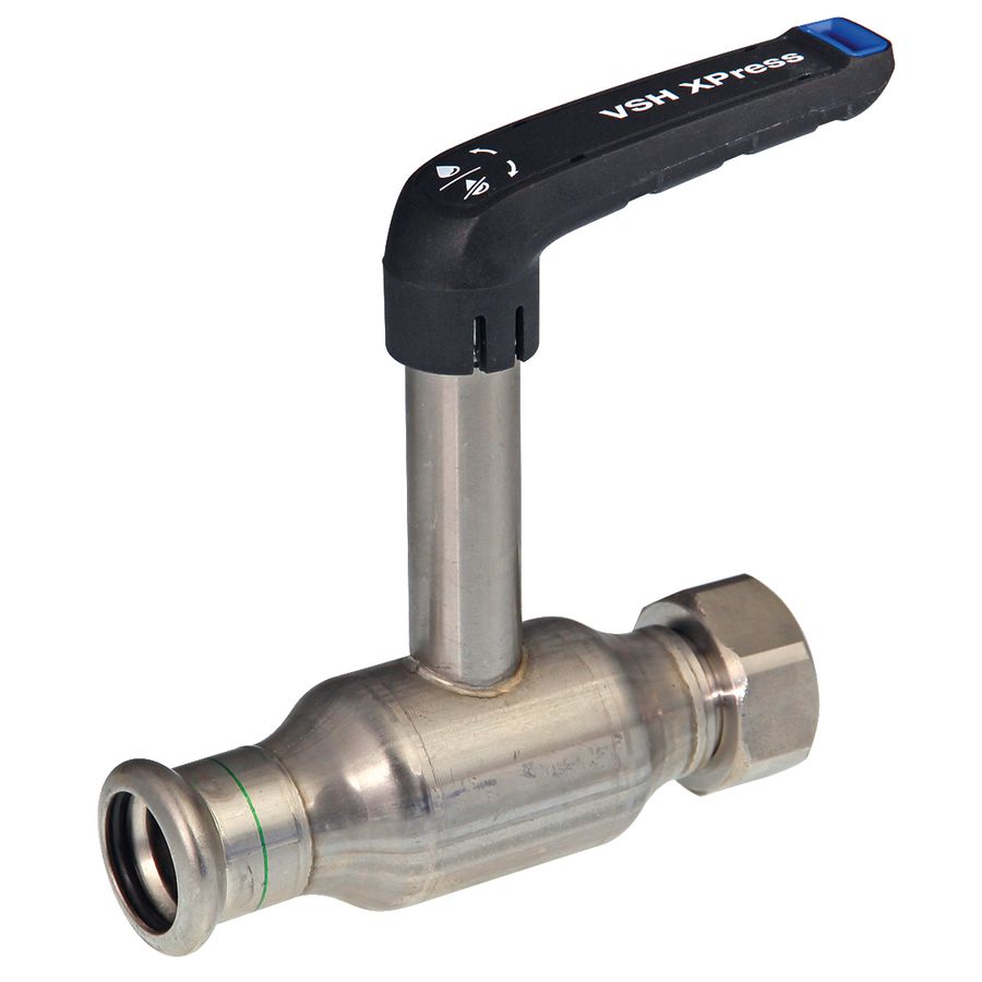 Kogelafsluiter Apollo FullFlow RVS verlengde spindel 28xG1.1/4" press x wartel L-hendel