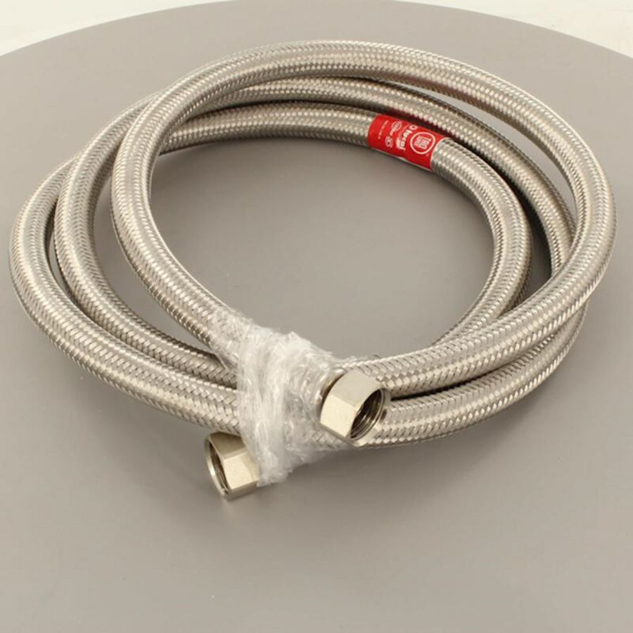 Flex. aansluitslang RVS omvlochten DN13 1/2"wartel x 1/2"wartel 2000mm VVE=15