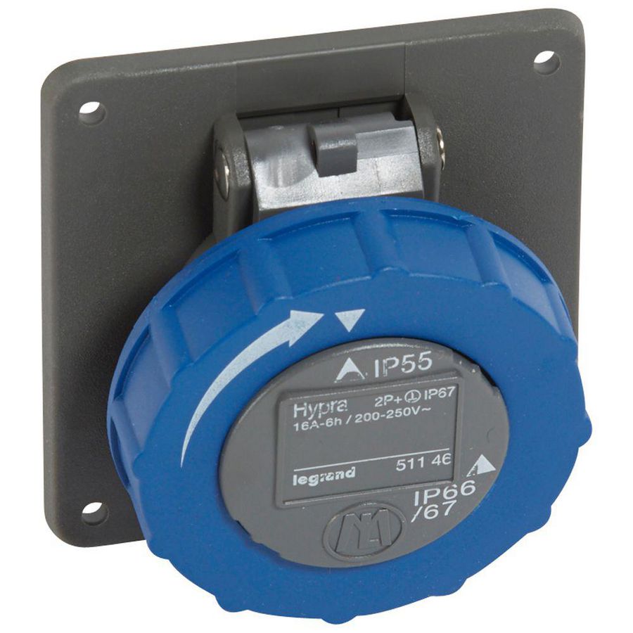 Inbouw contactdoos 230V 16A 3P IP67 kunstst. blauw 051146 Hypra