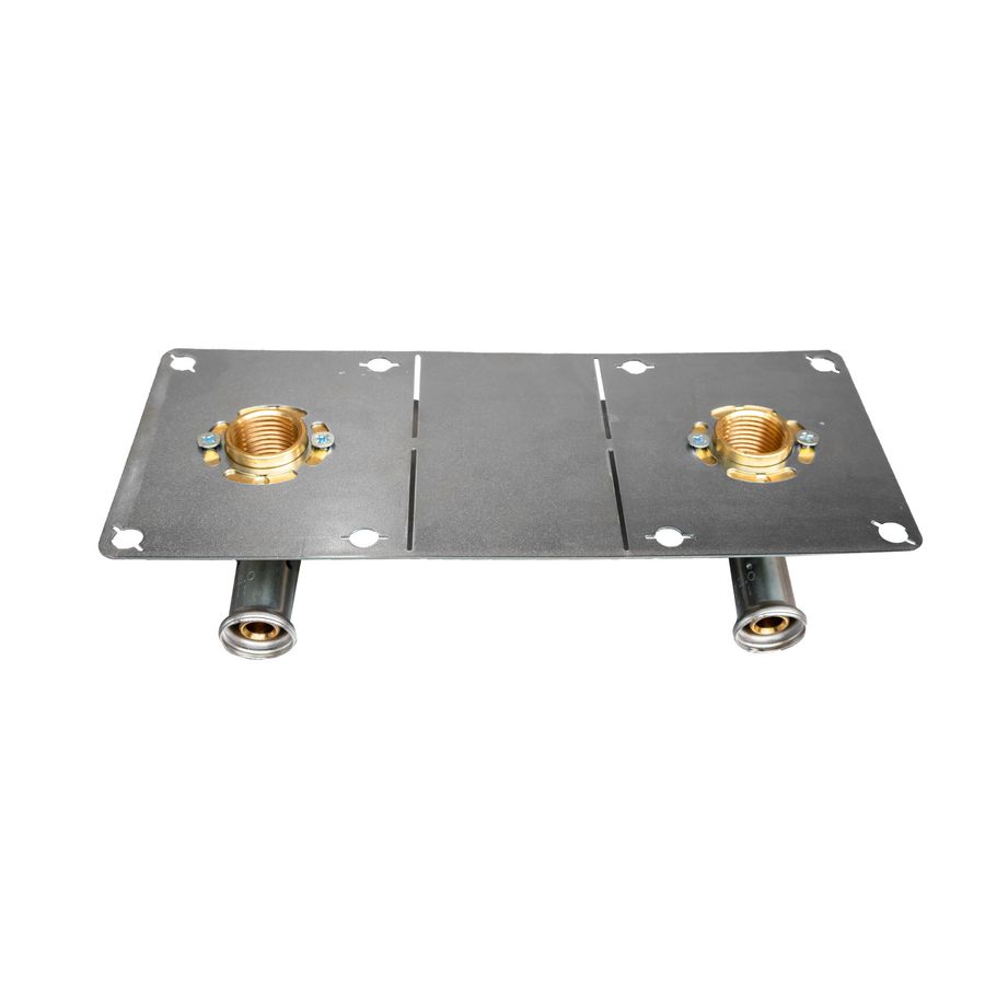 Muurplaat dubbel persaansluiting 28PF 2x (20x1/2"bi.) 150mm in montageplaat VVE=15