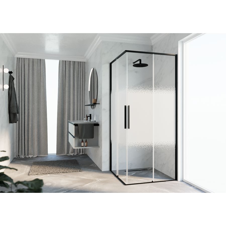 Schuifdeur RIGA A 1075-1090x2000mm Rose-1 motief profiel zwart