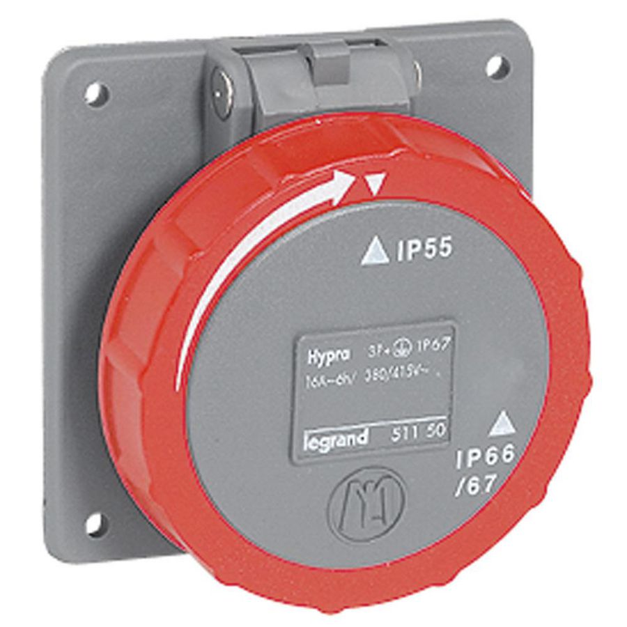 Inbouw contactdoos 400V 16A 4P IP67 kunstst. rood 051150 Hypra