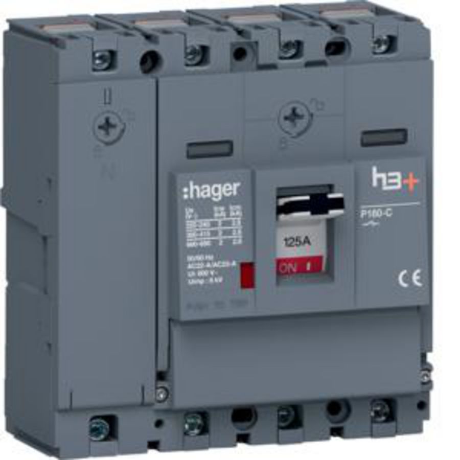 Vermogensschakelaar h3+ P160 4P 125A kooiklemmen