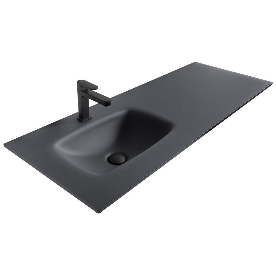 Wastafel 240 glas 100cm glaskleur Inox Dark Matt met 1x kraangat (i.c.m. meubel)