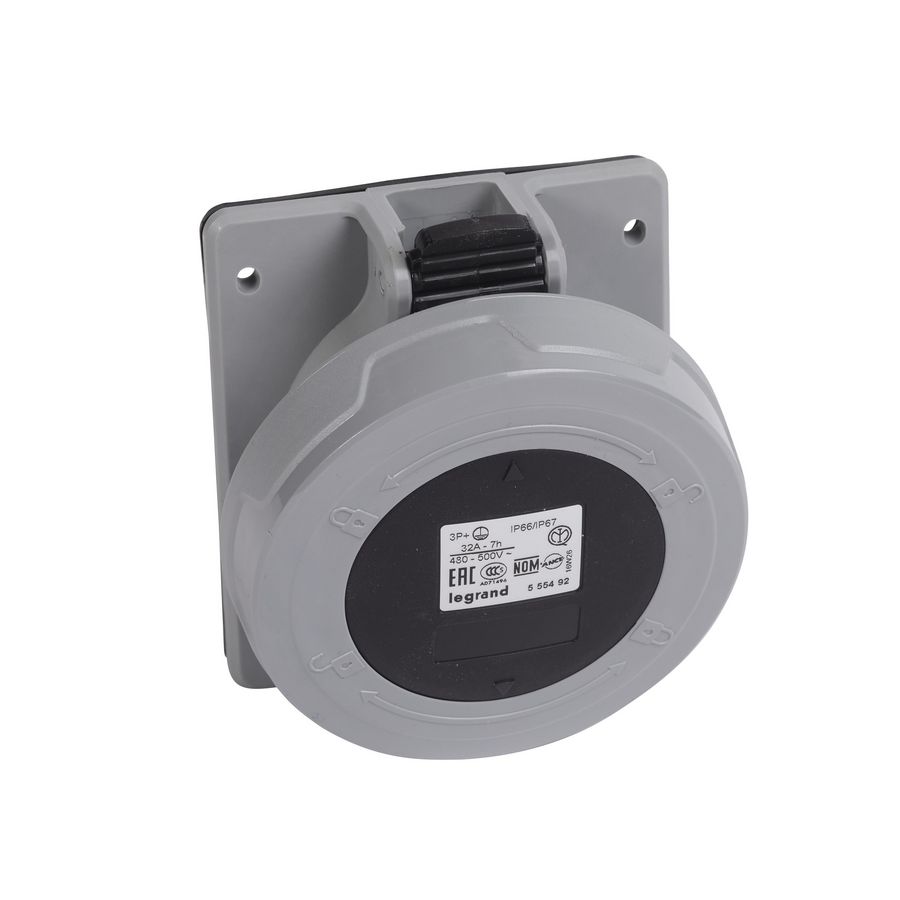 Inbouw Wandcontactdoos 500V 32A 4P IP67 kunstst. Zwart P17