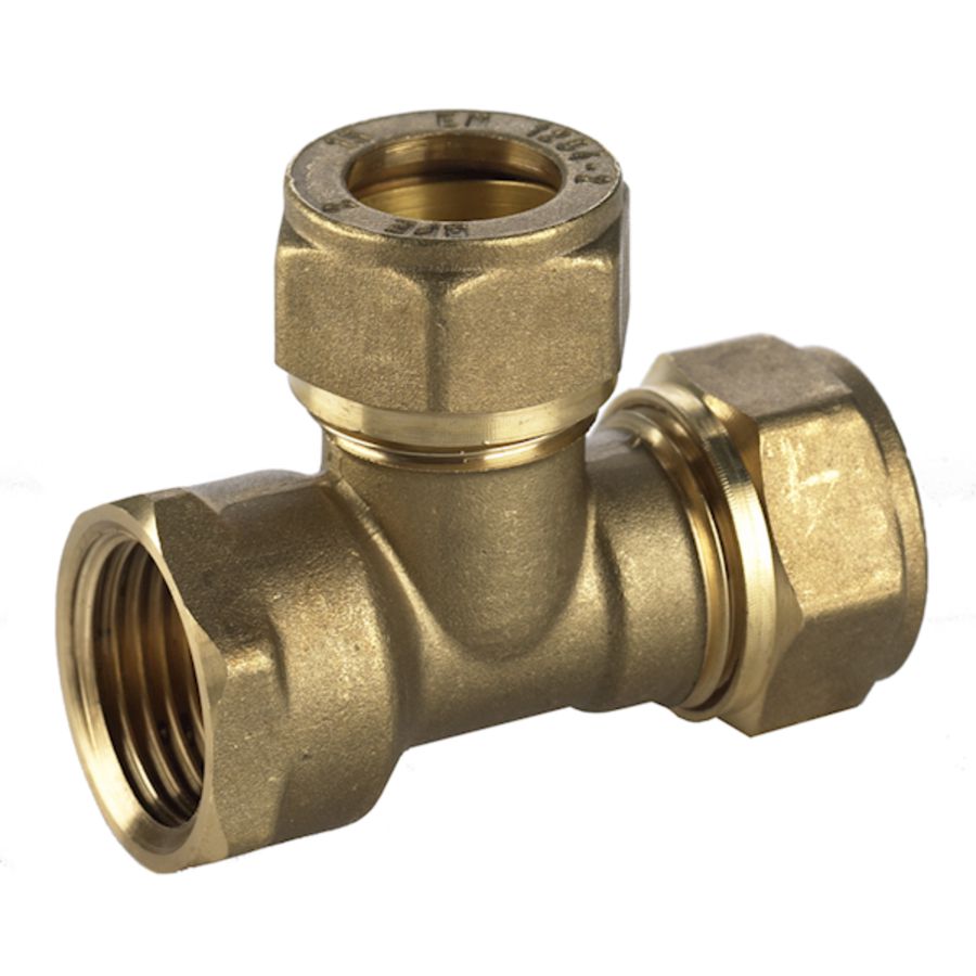 T-koppeling verlopend knel 22x22x1/2" bn. KIWA messing