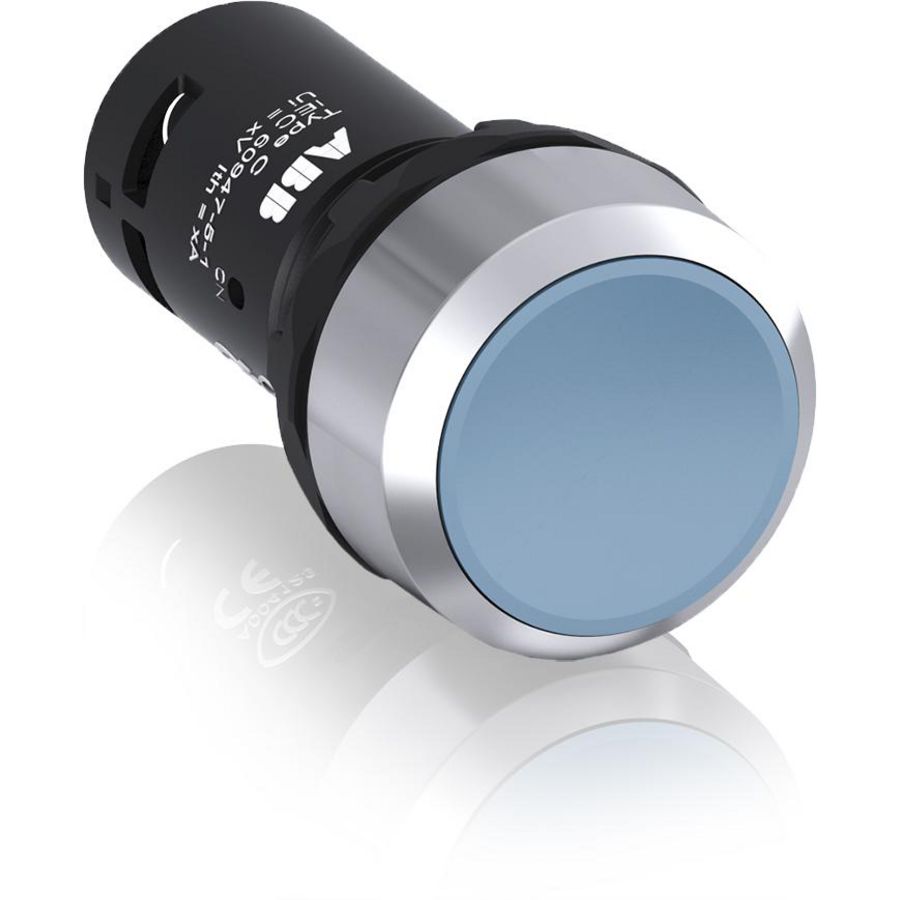 Vlakke knop compact serie terugverend 1NO blauw metalen ring