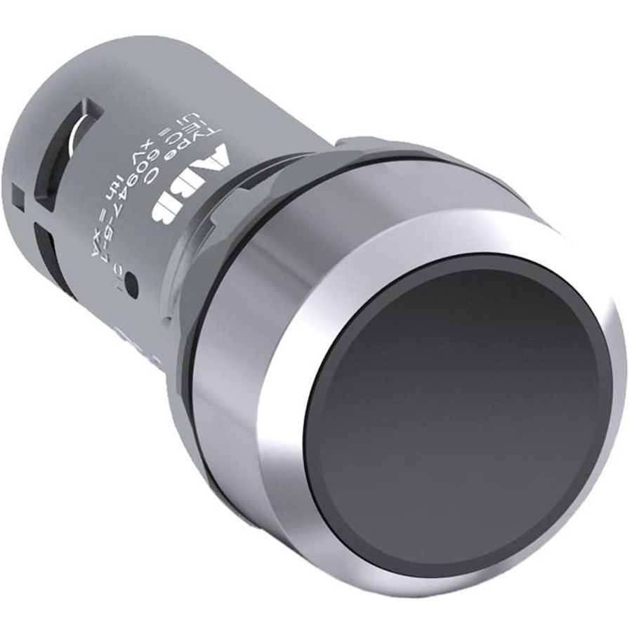 Vlakke drukknop terugverend 1NO zwart metalen ring