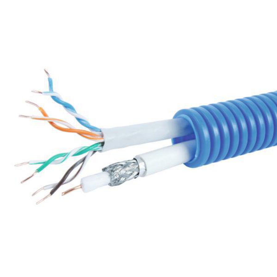 Rol a 100mtr. voorbedrade flexibele buis FlexPP BL 20 UTP5 + SAT KO/AL